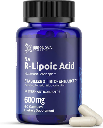 Geronova Research® Bio-Enhanced® R-Lipoic Acid - 600 mg, 60 Capsules