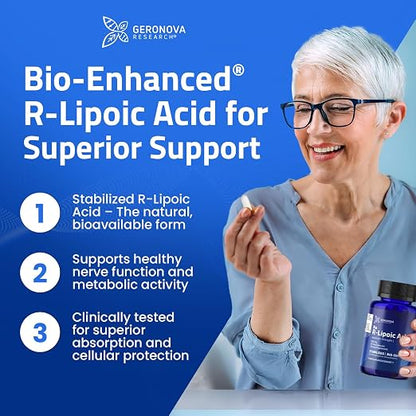 Geronova Research® Bio-Enhanced® R-Lipoic Acid - 600 mg, 60 Capsules