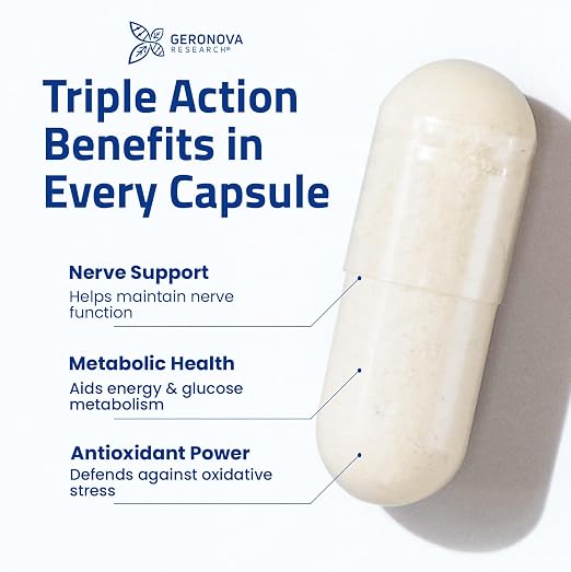 Geronova Research® Bio-Enhanced® R-Lipoic Acid - 600 mg, 60 Capsules