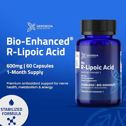 Geronova Research® Bio-Enhanced® R-Lipoic Acid - 600 mg, 60 Capsules